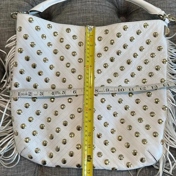Rebecca Minkoff Bag Darren Leather Studded Fringe Satchel - Picture 14 of 17